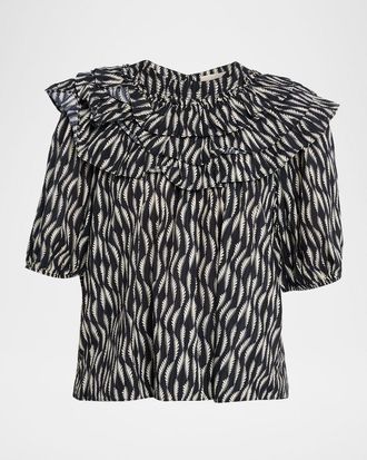 Ulla Johnson Mira Ruffle Puff-Sleeve Cotton Blouse