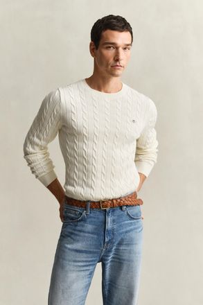 GANT Men Cotton Cable Knit Crew Neck Sweater (XXXL) CREAM