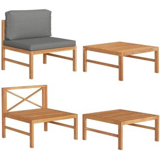 vidaXL Set De Muebles De Jard&iacute;n 2 Pzas Madera Teca Cojines Gris Oscuro Vidaxl
