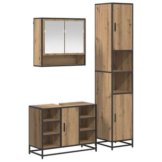 vidaXL Juego De Muebles De Ba&ntilde;o Con Estante 3 Pcs Roble Artesanal Vidaxl