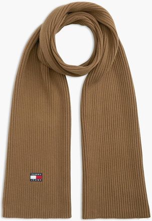 Tommy Hilfiger Mens Tommy Jeans Badge Rib-Knit Scarf - Warm Khaki - OS