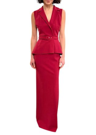 La Petite Robe Di Chiara Boni Womens Thadira Belted Peplum Column Gown In Garnet