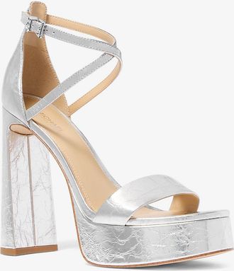 Michael Kors Cami Crackled Metallic Leather Platform Sandal