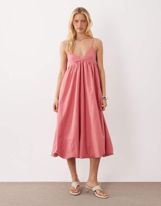 Ghospell Bodhi - Vestito midi con spalline sottili e fondo a palloncino color corallo-Rosa