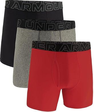 Under Armour 3-Pack Performance Tech Solid 6 Boxer Briefs Mens Underwear Red : 5XL, Elastane/Polyester