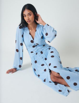 Nobody's Child Blue Polka Dot Luna Midi Dress