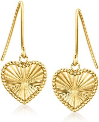 Ross-Simons Italian 14kt Yellow Gold Sunburst Heart Drop Earrings