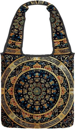 Generic Retro Islam Pattern Reversible Canvas Shoulder Tote - Double-Sided Print, 12oz Cotton, 27cm Drop, Fold-Flat Bag for Travel, Shopping, Street Outings