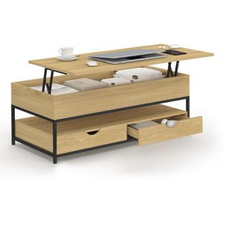 IDMarket Tavolino rettangolare alzabile DETROIT con 2 cassetti dal design industriale