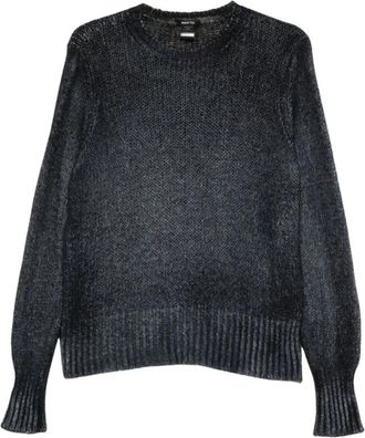 Avant Toi Trui met ronde hals en open breisel - Dames - Ronde hals truien - Blauw - L - Truien & Vesten