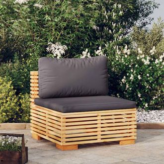 vidaXL Sof&aacute; Central Jard&iacute;n Con Cojines Gris Oscuro Madera Maciza Teca Vidaxl