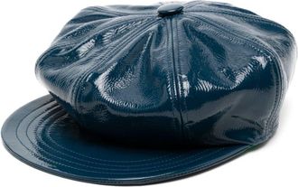 Madison.Maison patent leather baker boy hat - women - Cotton/Calf Leather/Viscose/Foam - S - Blue