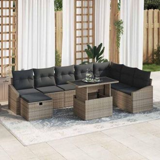 vidaXL Vidaxl - Conjunto De Sof&aacute; De Jard&iacute;n Con Coj&iacute;n 9 Pcs Gris Polirat&aacute;n