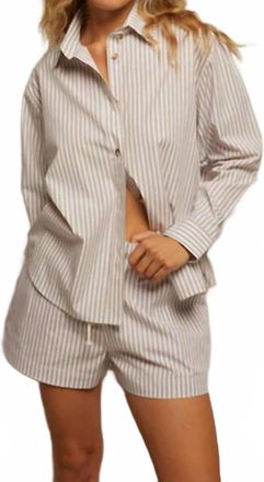 perfectwhitetee Womens James Button Down Shirt In Putty Stripe