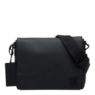 Louis Vuitton Black Leather Messenger Bag Shoulder Bag (Pre-Owned)