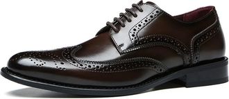 Generic Dress Oxford for Men Lace Up Wing Tip Brogue Embossed Round Burnished Toe Leather Rubber Sole Slip Resistant Low Top Anti-Slip Wedding(Darkbrown,6.5 U