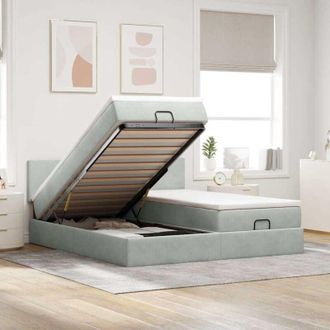 vidaXL Estructura De Cama Otomana Colchones Terciopelo Gris Claro