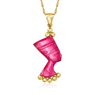 Ross-Simons Italian Purple Venetian Glass Nefertiti Pendant Necklace in 18kt Gold Over Sterling