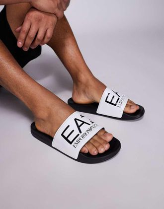 Emporio Armani Armani - EA7 - Sliders da mare bianche e nere con logo-Nero