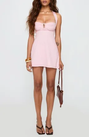 Princess Polly Isabetta Recycled Cotton Halter Minidress in Pink at Nordstrom, Size 12