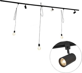 QAZQA Moderno Sistema De Riel Inteligente Negro Con 3 Focos Y L&aacute;mpara Colgante Monof&aacute;sica - Cavalux Jeana Aluminio /acero /pl&aacute;stico Alargada Adecuado Para L