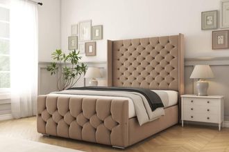 Comfort Beds Monte Carlo Plush Bed Frame - 50 Upholstered Wingback Headboard in Taupe | Size: Single