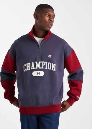 Champion Rochester - Felpa stile college rossa e blu navy con zip corta