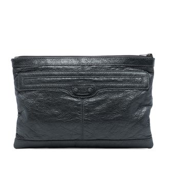Balenciaga Pre-owned Womens Lambskin Motocross Classic Clip Clutch - Black Leather - One Size