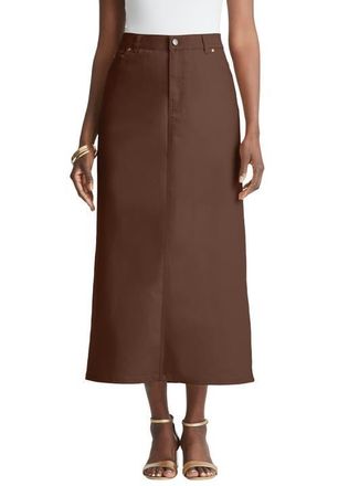 Jessica London True Fit Stretch Denim Midi Skirt in Rich Brown at Nordstrom, Size 34