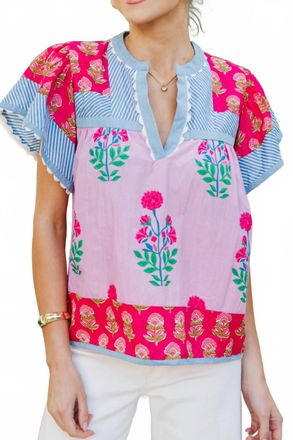 THML Clothing Floral V-Neck Top In Pink Multi