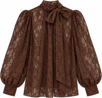 Aniye By Kanten blouse met hoge hals - Dames - Blouses - Bruin - S - Overhemden