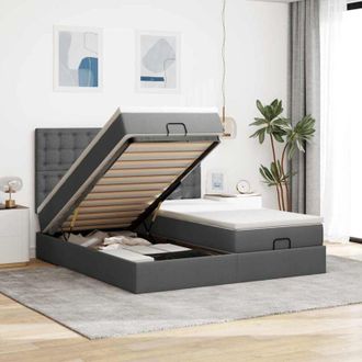 vidaXL Estructura Cama Otomana Colchones Tela Gris Oscuro 160x200 Cm Vidaxl
