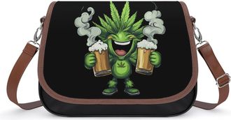 Generic Weed And Beer Small Womens Crossbody Bags Shoulder Handbag with Adjustable Strap for Travel