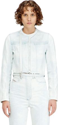 Diesel Cropped jacket in ice-blue satin denim - Denim Jackets - Woman - Blue