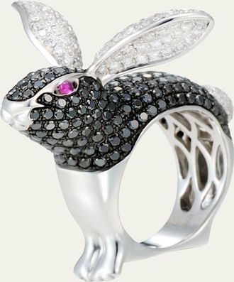 Mio Harutaka 18k White Gold Black and White Diamond Bunny Ring