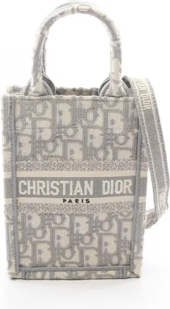 Dior Gray White Canvas Handbag Tote Bag (Pre-Owned)