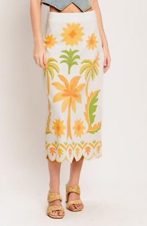 Flying Tomato Printed Cotton Blend Midi Skirt in Ivory at Nordstrom Rack, Size Medium