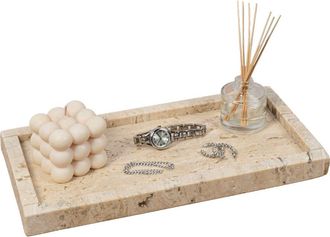 Happimess Luxe Stone Classic Minimalist Rectangular Marble Bathroom Countertop Tray in Travertine Marble at Nordstrom