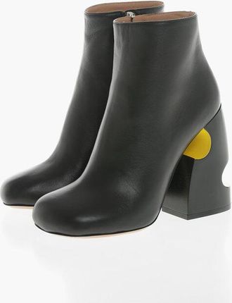 Off-white Leather Ankle Boots With Decorative 11.5 cm Heel size 36