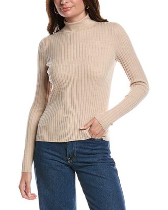 Lafayette 148 New York Ribbed Split Stand Collar Wool-Blend Sweater
