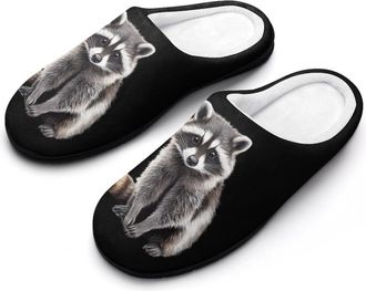 Generic Cute Raccoon Mens House Slippers Memory Foam Washable Cotton Slip on Home Shoes