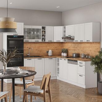 Vicco Cocina Esquinera R-line, Casa De Campo Blanca/blanca, 237 X 60 Cm, Et M&aacute;rmol