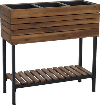 Hhg [nunca Usado] Jardinera Elevada Hhg-459, Jardinera Para Flores Y Plantas, Maceta, Estante De Exterior De Madera De Acacia Mvg 79 X 80 X 31 Cm, Marr&oacute;n