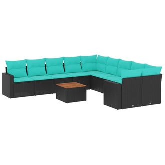 vidaXL Set De Sof&aacute;s De Jard&iacute;n 11 Pzas Y Cojines Rat&aacute;n Sint&eacute;tico Negro Vidaxl