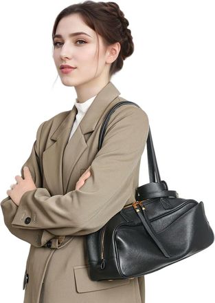 Generic JCVBN Niche Matte Bowling Commuter Large Capacity Leather Handbag Shoulder Bag For Women Top-handle Bags