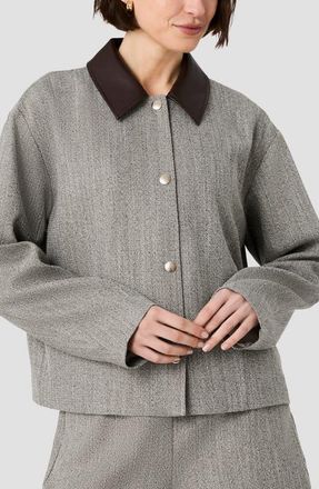 French Connection Herringbone Jacket with Contrast Collar in Speckled Herringbone at Nordstrom, Size X-Large
