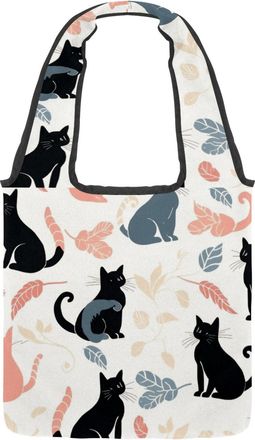 Generic Cats on a White Background Reversible Canvas Shoulder Tote - Double-Sided Print, 12oz Cotton, 27cm Drop, Fold-Flat Bag for Travel, Shopping, Street Ou