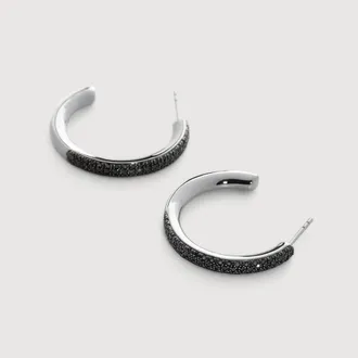 Monica Vinader Sterling Silver Fiji Pav&eacute; Diamond Large Hoop Earrings Black Diamond