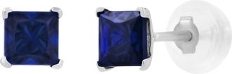 MAX + STONE 14k Yellow or White Gold 4mm Square Princess Cut Gemstone Stud Earrings