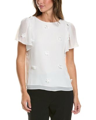 CeCe by Cynthia Steffe Flutter Crewneck Flower Top